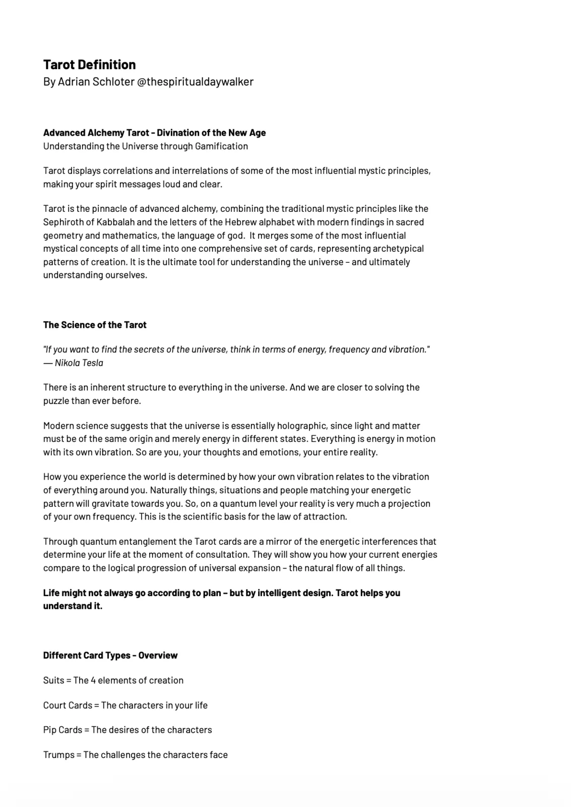 Business Guru — Knowledge Base: Tarot Definition